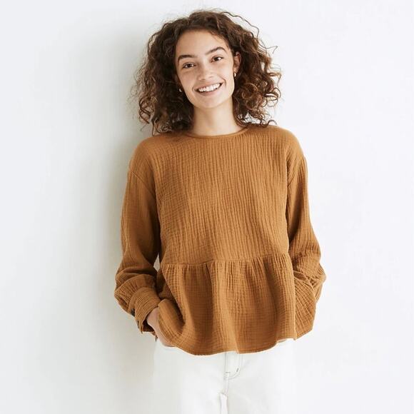 Madewell Tops - Madewell Lightspun Button-Back Peplum Top